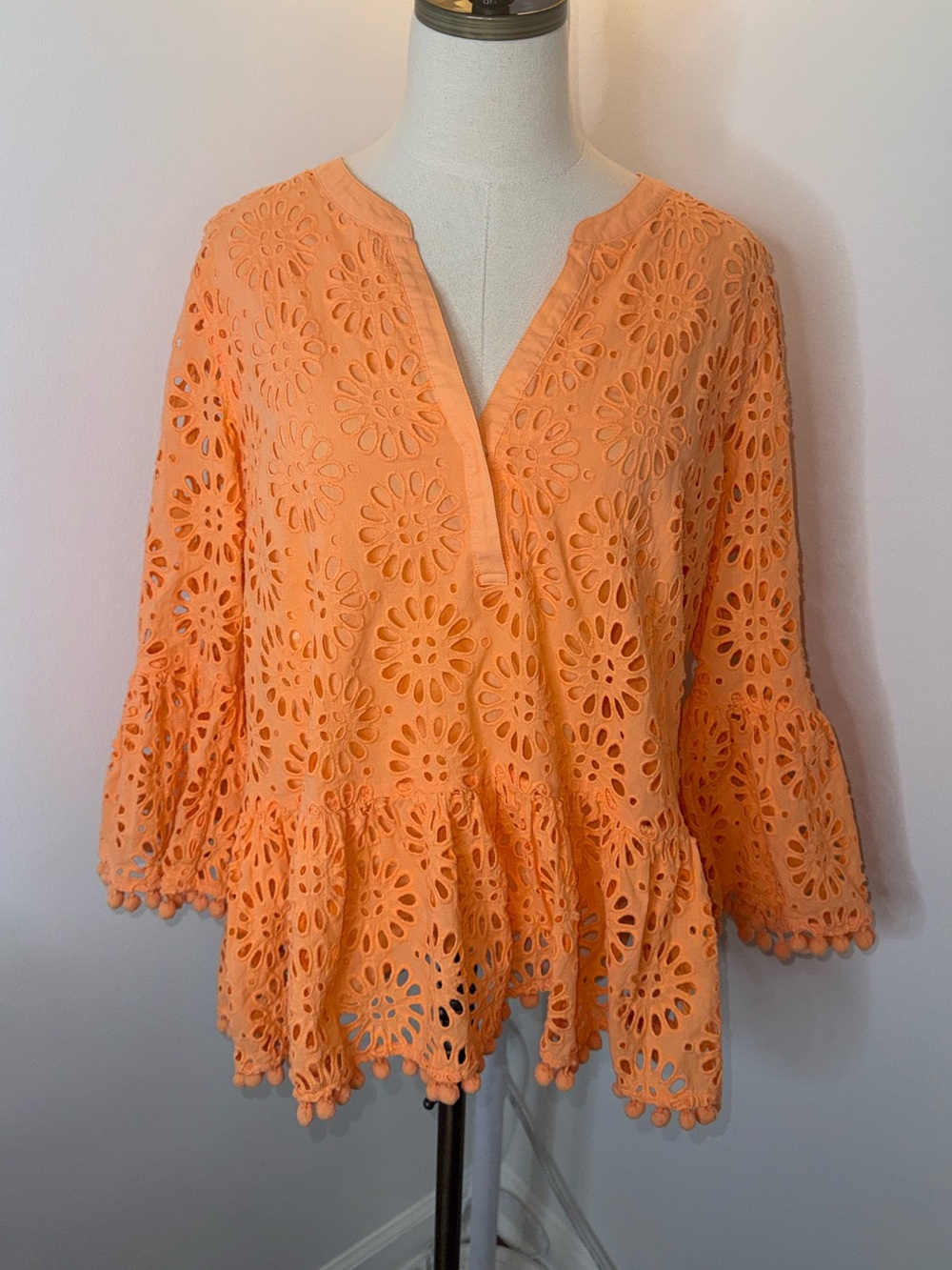 Lilly Pulitzer Women’s XL Bekah Orange Cantaloupe Eyelet Top Blouse